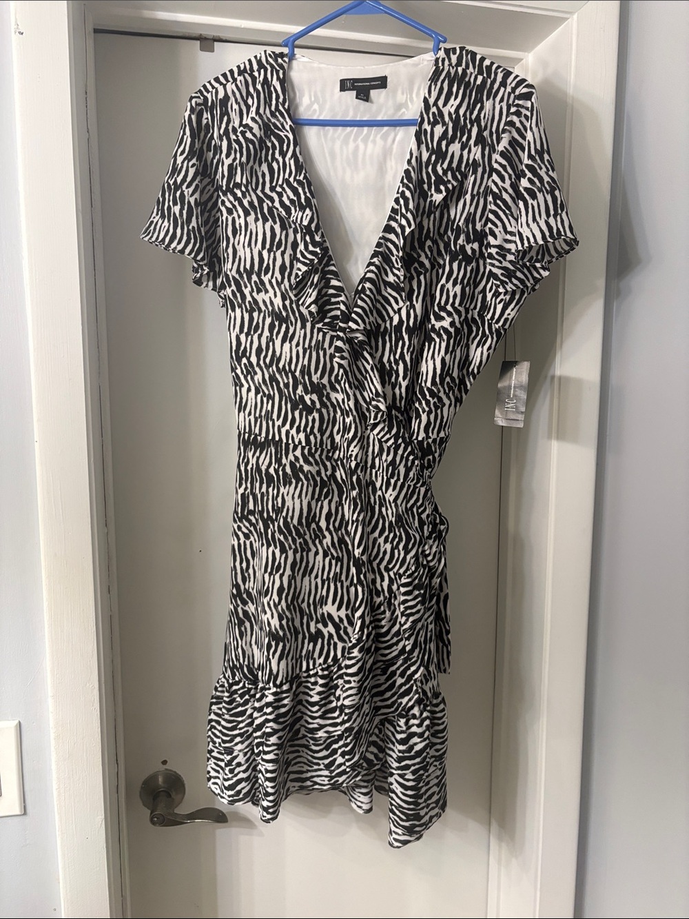INC International Concepts Black and White Zebra Wrap Midi Dress